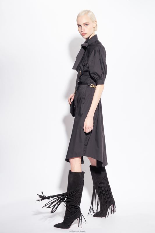 rochii de lungime mijlocie | rochie cămașă din popelin de bumbac cu eșarcă Pinko limuzina neagră B0D0839