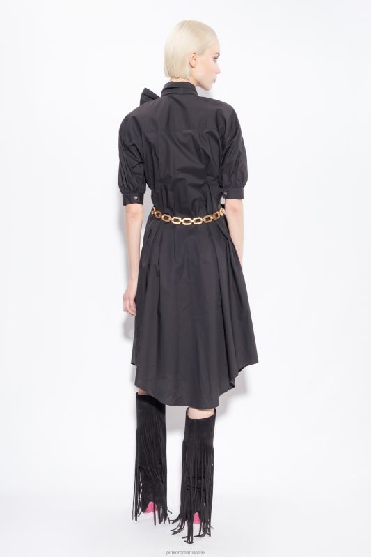 rochii de lungime mijlocie | rochie cămașă din popelin de bumbac cu eșarcă Pinko limuzina neagră B0D0839