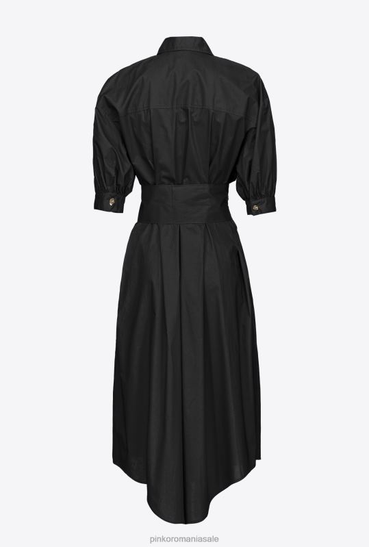rochii de lungime mijlocie | rochie cămașă din popelin de bumbac cu eșarcă Pinko limuzina neagră B0D0839