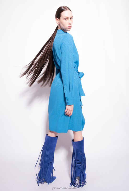 rochii de lungime mijlocie | rochie camasa jacquard cu imprimeu logo Pinko director albastru B0D08164