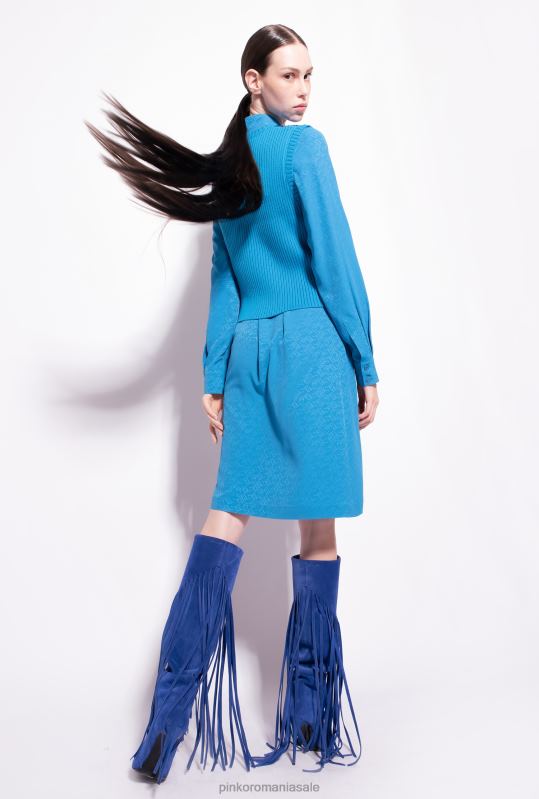 rochii de lungime mijlocie | rochie camasa jacquard cu imprimeu logo Pinko director albastru B0D08164