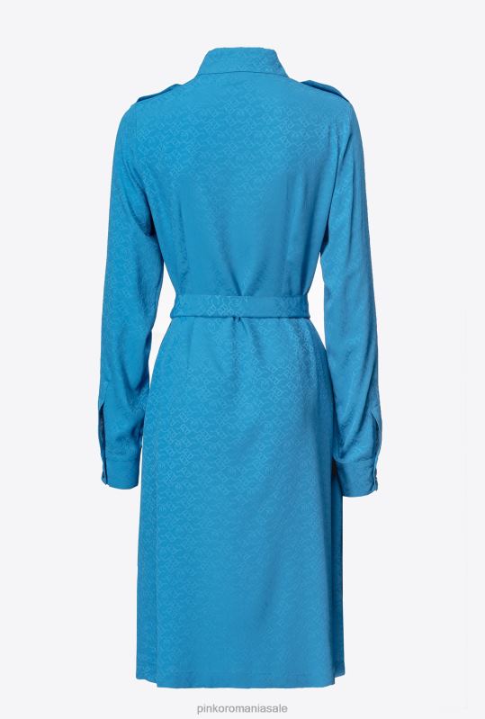 rochii de lungime mijlocie | rochie camasa jacquard cu imprimeu logo Pinko director albastru B0D08164
