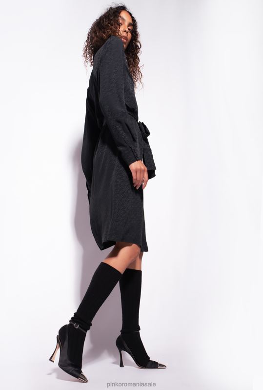 rochii de lungime mijlocie | rochie camasa jacquard cu imprimeu logo Pinko limuzina neagră B0D08119