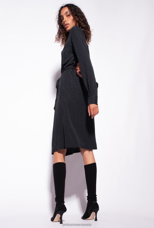 rochii de lungime mijlocie | rochie camasa jacquard cu imprimeu logo Pinko limuzina neagră B0D08119