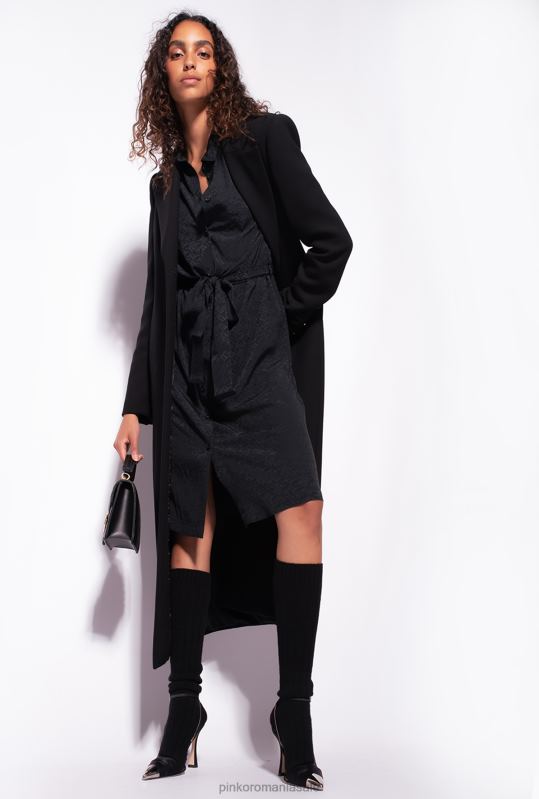 rochii de lungime mijlocie | rochie camasa jacquard cu imprimeu logo Pinko limuzina neagră B0D08119