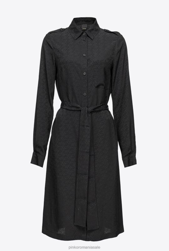 rochii de lungime mijlocie | rochie camasa jacquard cu imprimeu logo Pinko limuzina neagră B0D08119