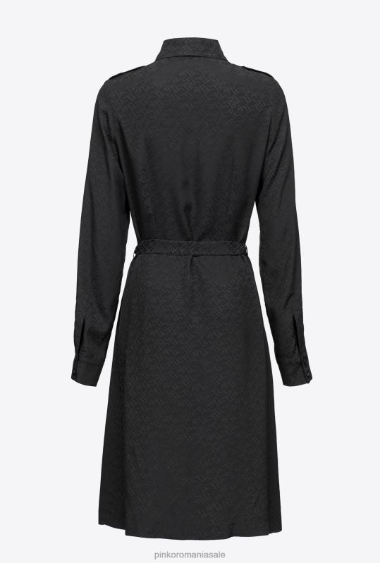 rochii de lungime mijlocie | rochie camasa jacquard cu imprimeu logo Pinko limuzina neagră B0D08119