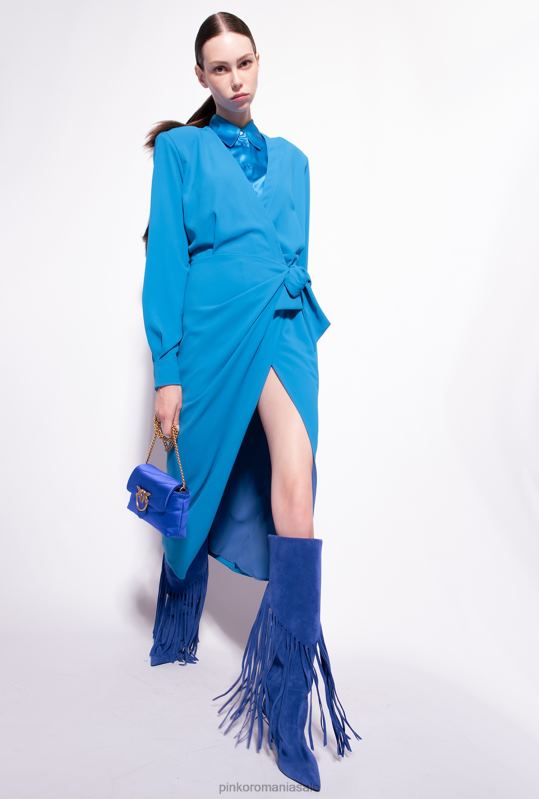 rochii de lungime mijlocie | rochie de tip crepon fluent Pinko director albastru B0D0889