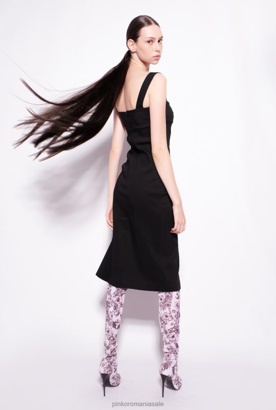 rochii de lungime mijlocie | rochie din in elastic până la gambe Pinko limuzina neagră B0D08123
