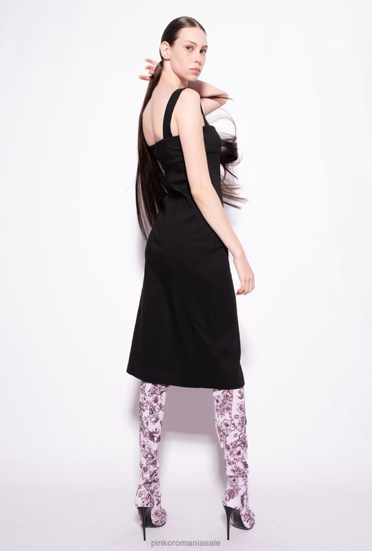 rochii de lungime mijlocie | rochie din in elastic până la gambe Pinko limuzina neagră B0D08123