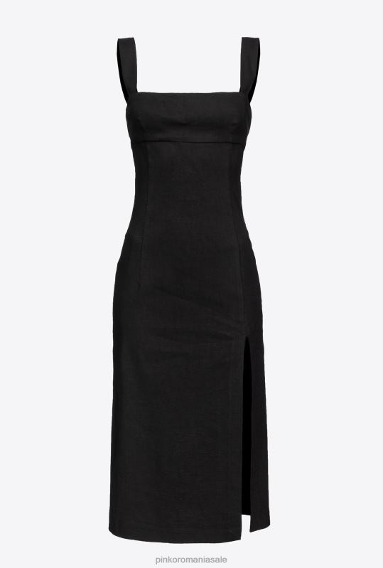 rochii de lungime mijlocie | rochie din in elastic până la gambe Pinko limuzina neagră B0D08123