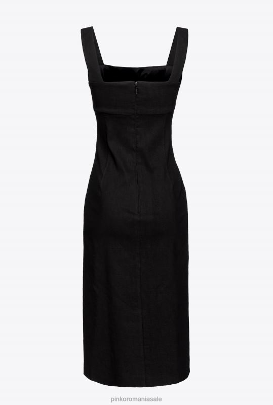 rochii de lungime mijlocie | rochie din in elastic până la gambe Pinko limuzina neagră B0D08123