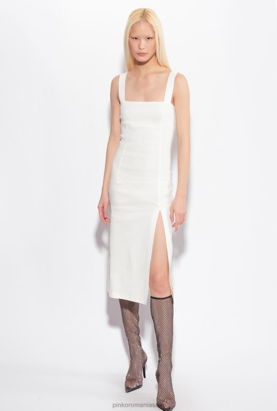 rochii de lungime mijlocie | rochie din in elastic până la gambe Pinko nor alb B0D08121