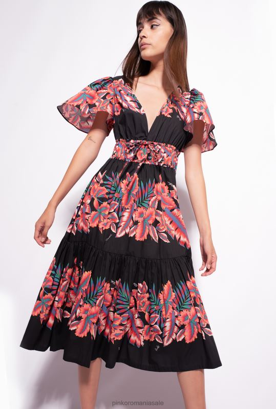 rochii de lungime mijlocie | rochie din poplin cu imprimeu tropical Pinko multi. negru/rosu B0D08106