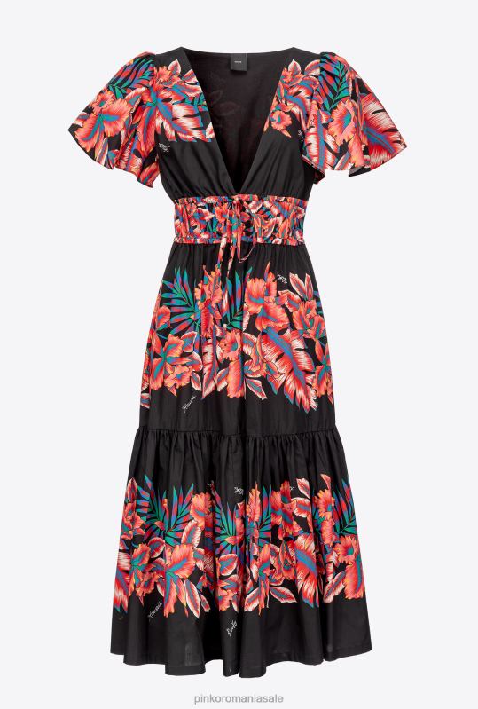 rochii de lungime mijlocie | rochie din poplin cu imprimeu tropical Pinko multi. negru/rosu B0D08106
