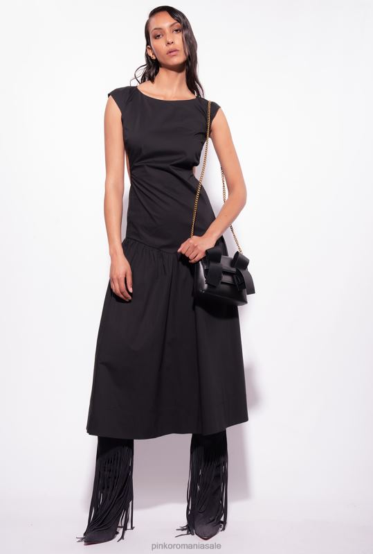 rochii de lungime mijlocie | rochie din poplin cu spatele deschis Pinko limuzina neagră B0D08158