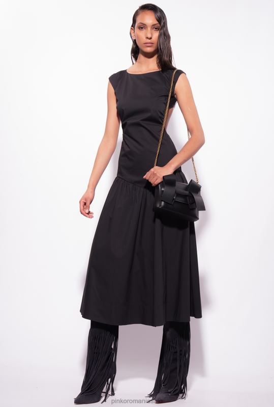 rochii de lungime mijlocie | rochie din poplin cu spatele deschis Pinko limuzina neagră B0D08158