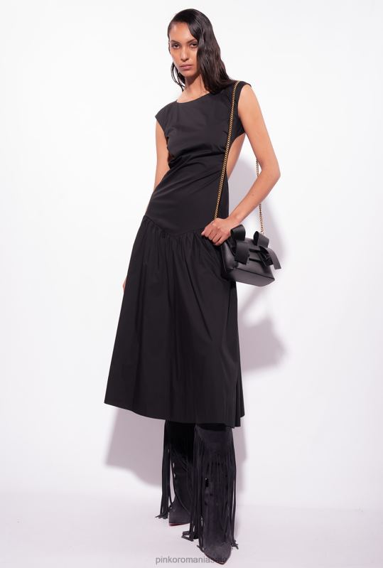 rochii de lungime mijlocie | rochie din poplin cu spatele deschis Pinko limuzina neagră B0D08158
