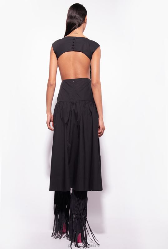 rochii de lungime mijlocie | rochie din poplin cu spatele deschis Pinko limuzina neagră B0D08158