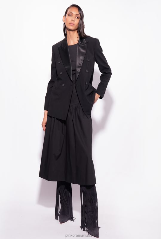 rochii de lungime mijlocie | rochie din poplin cu spatele deschis Pinko limuzina neagră B0D08158