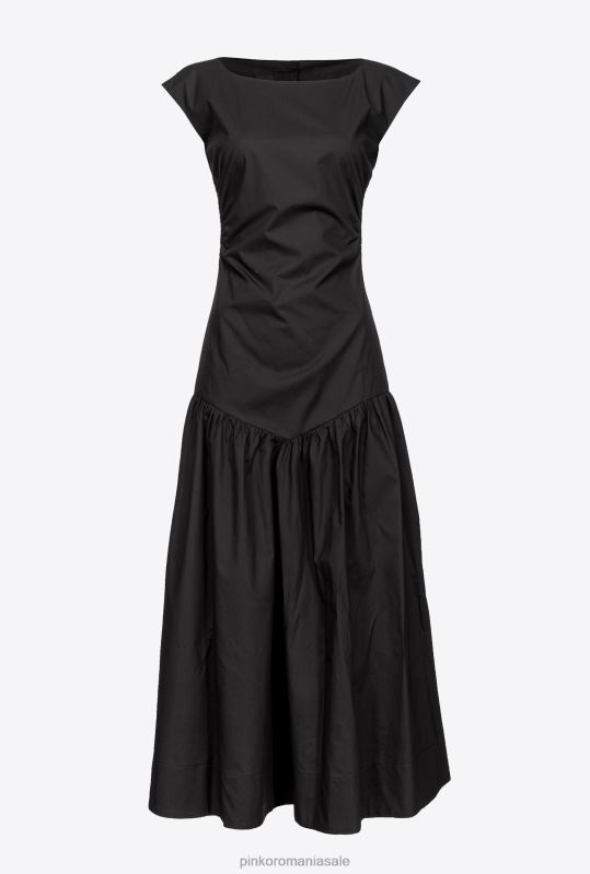rochii de lungime mijlocie | rochie din poplin cu spatele deschis Pinko limuzina neagră B0D08158
