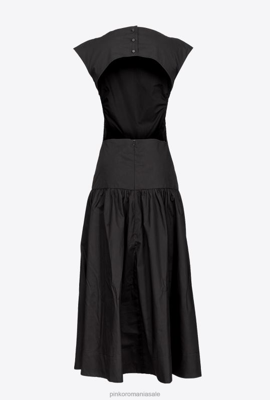 rochii de lungime mijlocie | rochie din poplin cu spatele deschis Pinko limuzina neagră B0D08158
