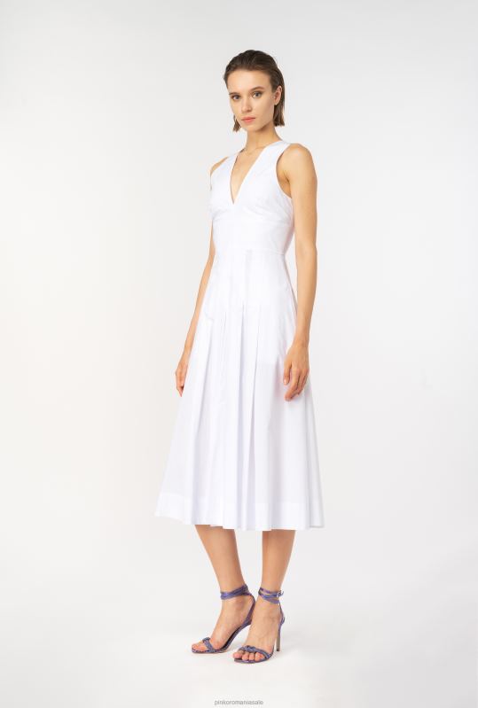 rochii de lungime mijlocie | rochie din poplin plisat Pinko alb strălucitor B0D0846