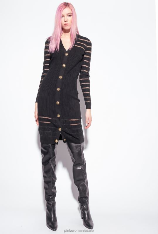 rochii de lungime mijlocie | rochie din tricot cu dungi Pinko limuzina neagră B0D08222