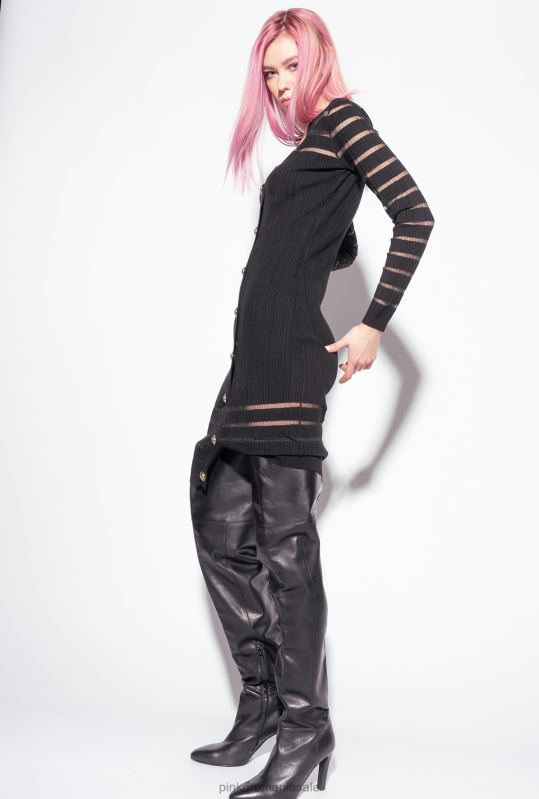 rochii de lungime mijlocie | rochie din tricot cu dungi Pinko limuzina neagră B0D08222