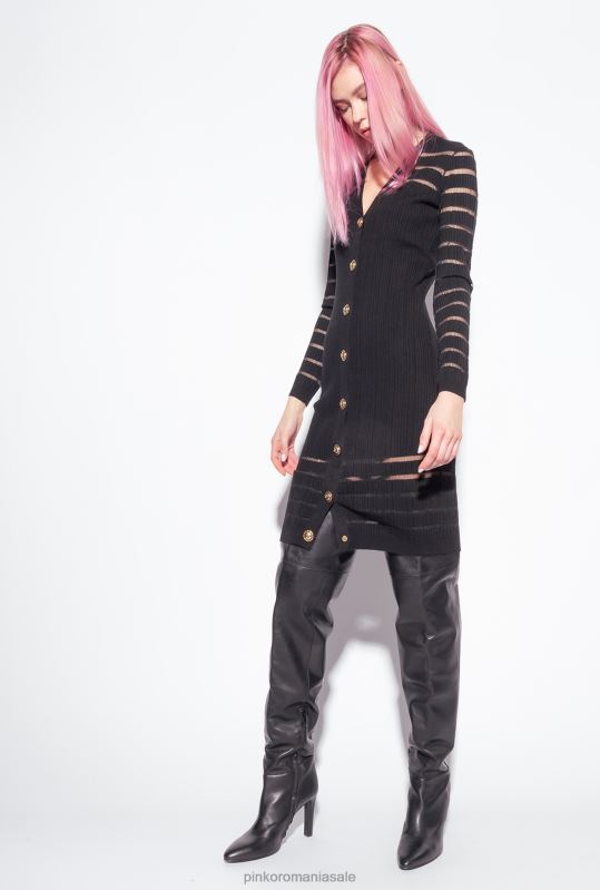 rochii de lungime mijlocie | rochie din tricot cu dungi Pinko limuzina neagră B0D08222