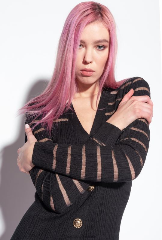 rochii de lungime mijlocie | rochie din tricot cu dungi Pinko limuzina neagră B0D08222