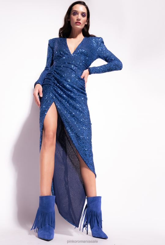 rochii de lungime mijlocie | rochie midi complet cu paiete Pinko albastru B0D08226