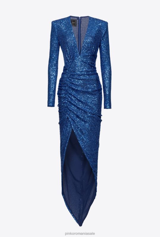 rochii de lungime mijlocie | rochie midi complet cu paiete Pinko albastru B0D08226