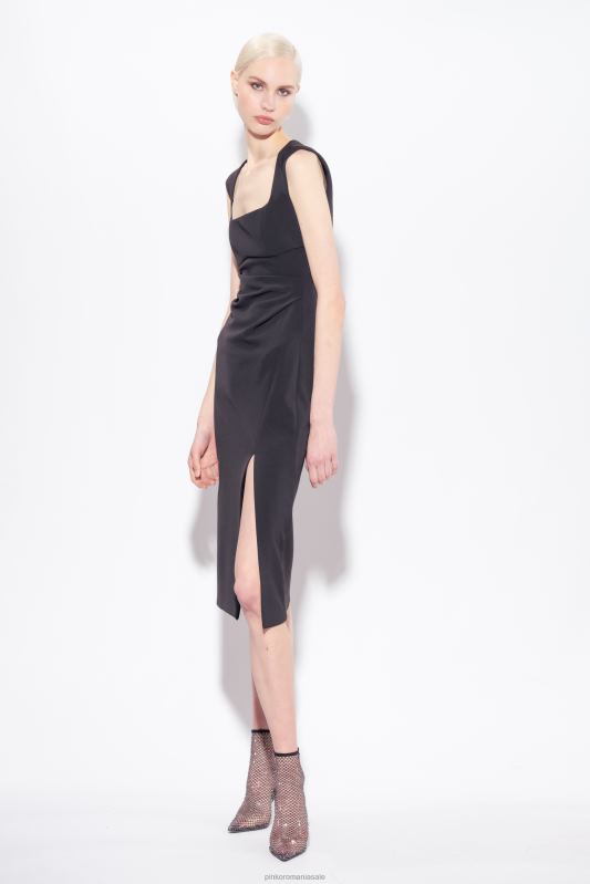 rochii de lungime mijlocie | rochie midi cu fanta Pinko limuzina neagră B0D0879