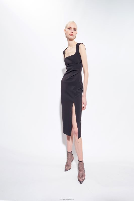 rochii de lungime mijlocie | rochie midi cu fanta Pinko limuzina neagră B0D0879
