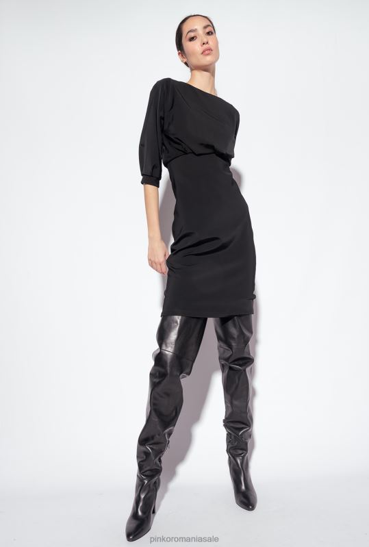 rochii de lungime mijlocie | rochie midi cu fusta teaca Pinko limuzina neagră B0D08215