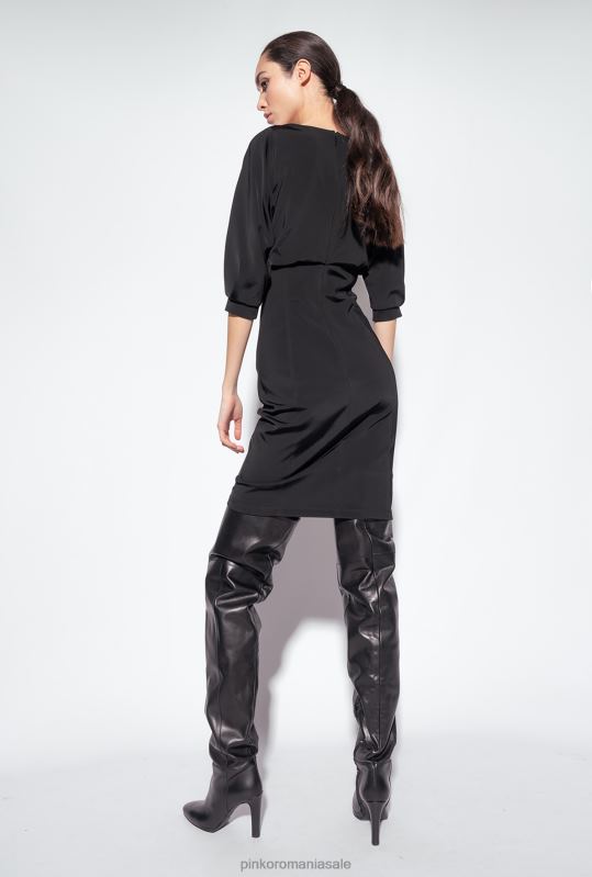 rochii de lungime mijlocie | rochie midi cu fusta teaca Pinko limuzina neagră B0D08215