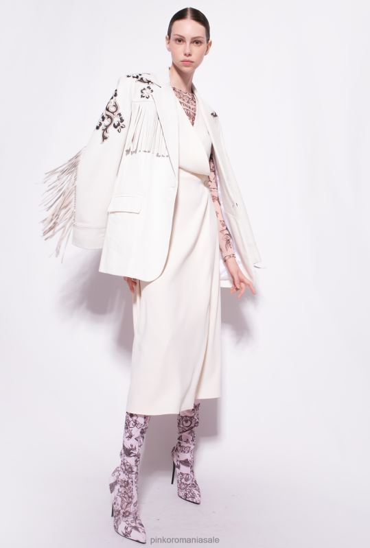 rochii de lungime mijlocie | rochie midi din crepon elastic Pinko roz alb fum B0D0869