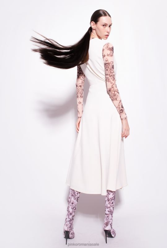 rochii de lungime mijlocie | rochie midi din crepon elastic Pinko roz alb fum B0D0869