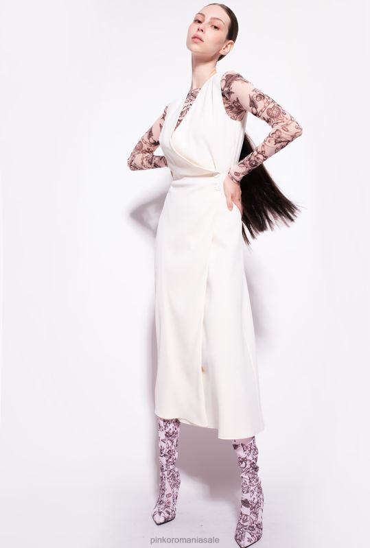 rochii de lungime mijlocie | rochie midi din crepon elastic Pinko roz alb fum B0D0869