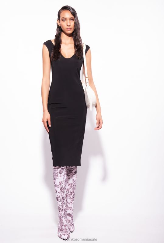 rochii de lungime mijlocie | rochie midi din material tehnic Pinko limuzina neagră B0D0876