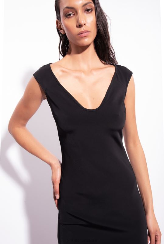 rochii de lungime mijlocie | rochie midi din material tehnic Pinko limuzina neagră B0D0876