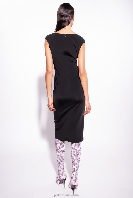rochii de lungime mijlocie | rochie midi din material tehnic Pinko limuzina neagră B0D0876