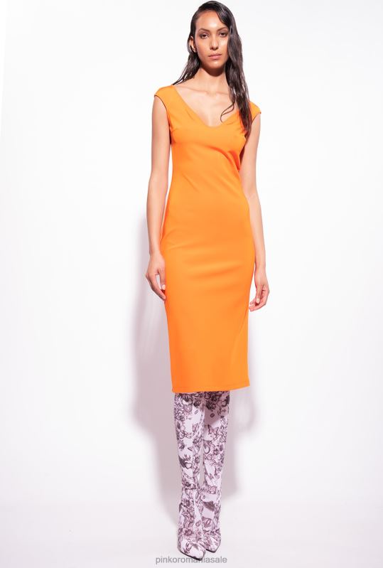 rochii de lungime mijlocie | rochie midi din material tehnic Pinko portocaliu deschis B0D0875