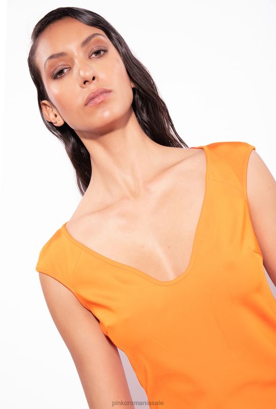 rochii de lungime mijlocie | rochie midi din material tehnic Pinko portocaliu deschis B0D0875