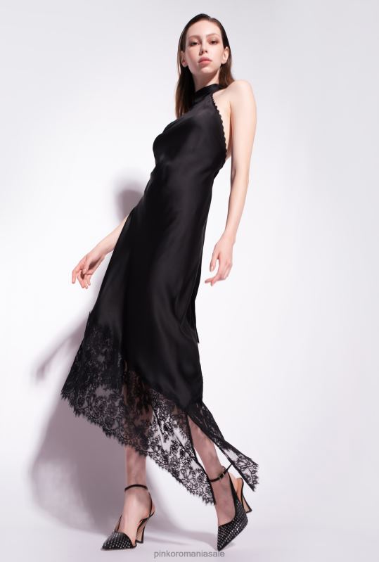 rochii de lungime mijlocie | rochie midi fără spate cu dantelă Pinko limuzina neagră B0D08223