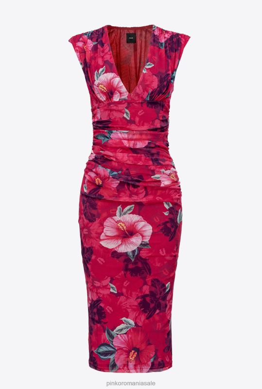 rochii de lungime mijlocie | rochie până la gambe cu imprimeu hibiscus Pinko multi. fucsia/roz B0D08138