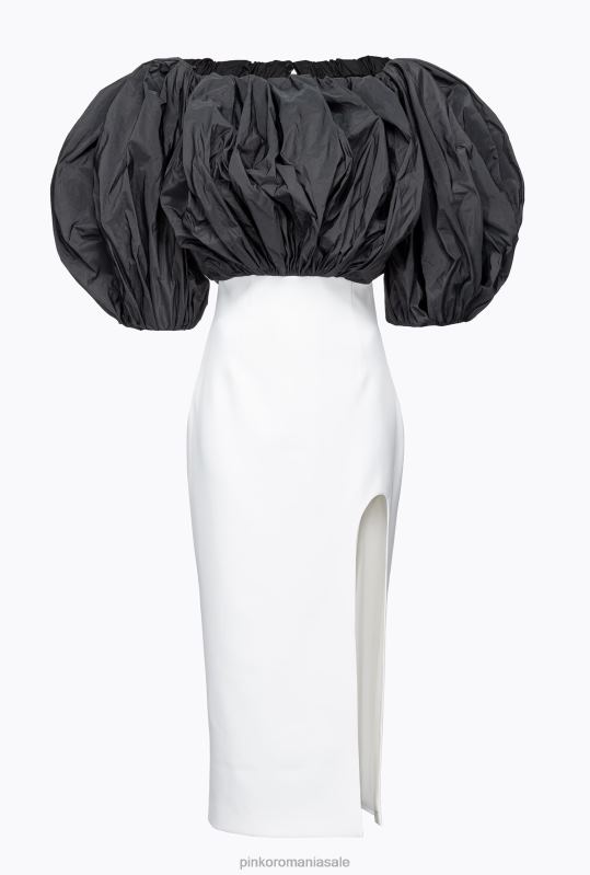 rochii de lungime mijlocie | rochie pana la gambe cu tafta Pinko alb negru B0D08195