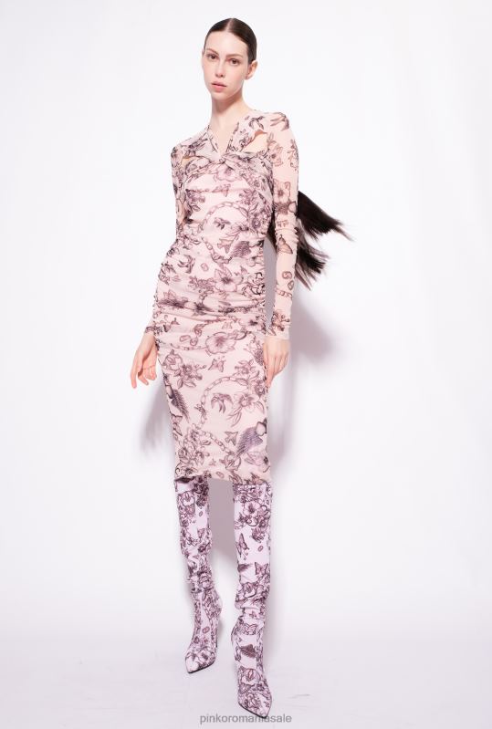 rochii de lungime mijlocie | rochie slim-fit cu imprimeu tatuaje Pinko nud/negru B0D08163