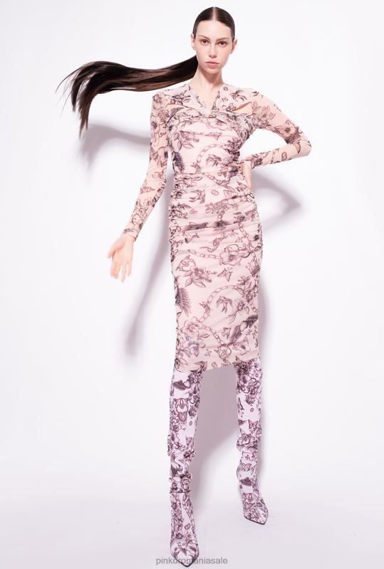 rochii de lungime mijlocie | rochie slim-fit cu imprimeu tatuaje Pinko nud/negru B0D08163